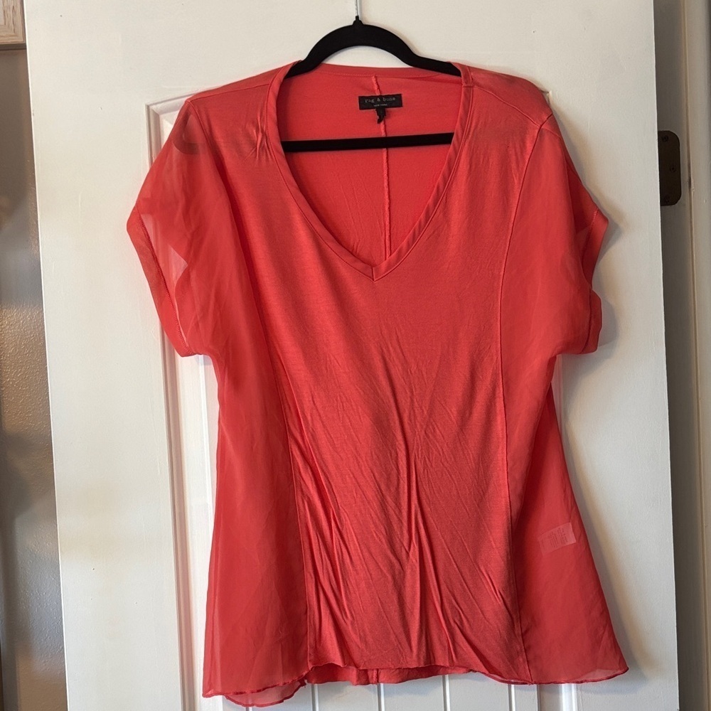rag & bone Vibrant Coral V-Neck Blouse